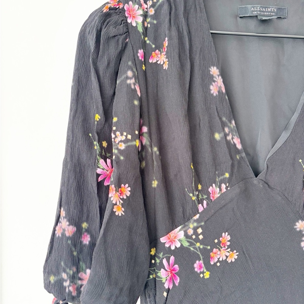 ALLSAINTS Safiya Solanio Black floral maxi Dress sz 8 - Picture 3 of 5